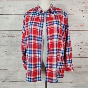 LL Bean Red Plaid Fleece Lined Flannel Size XL Petite